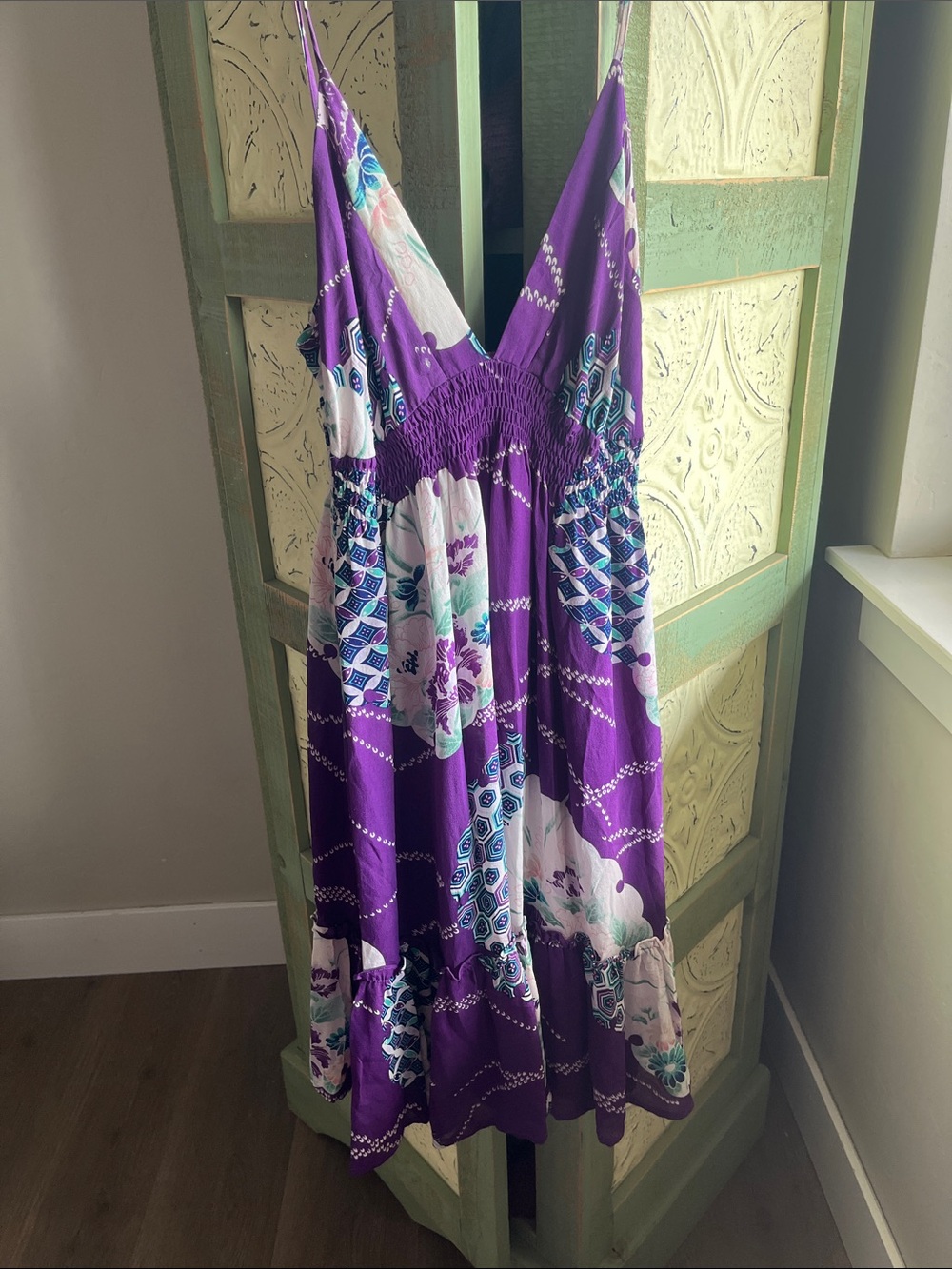 Purple silk Floral Spaghetti Strap Sundress